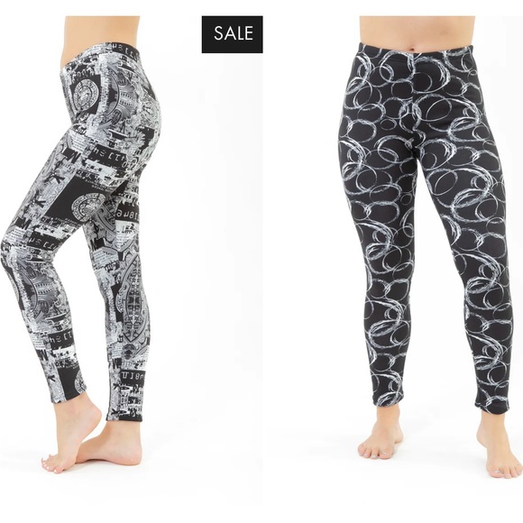 Gray floral fleece lined leggings med/large ankle length - Picture 2 of 6